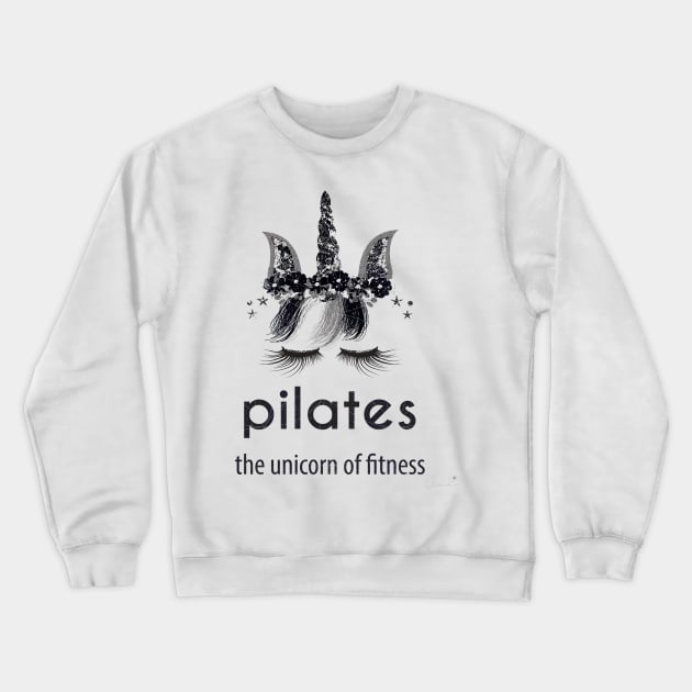 Pilates Unicorn of Fitness in Black White n Silver Crewneck Sweatshirt by ClaudiaFlores